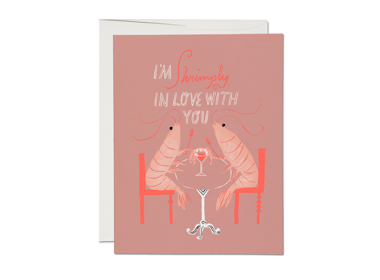 Red Cap Cards Shrimply In Love With You Card