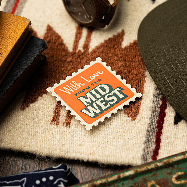 Threadbare Goods with love from the midwest stamp vinyl stickerWith Love From the Midwest Stamp Vinyl Sticker
