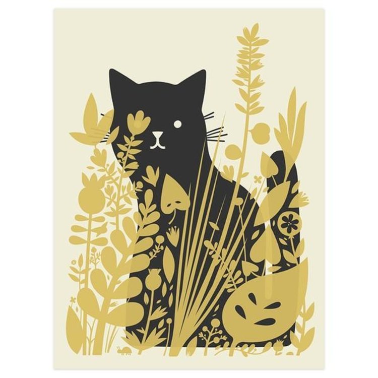 Little Friends of Printmaking Cat Behind Plants 8x10 print