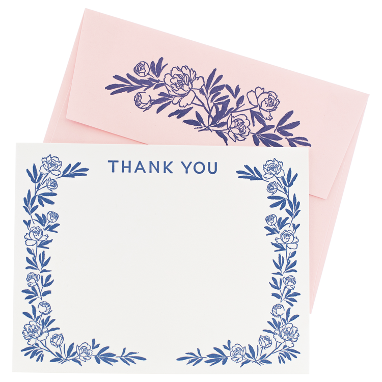 Smudge Ink Peony Thank You Cards Box Set with Letterpress Envelopes