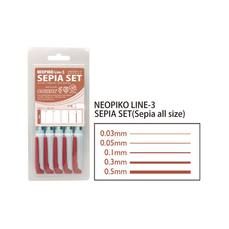 Deleter NEOPIKO Sepia Fineliners - Set of 5