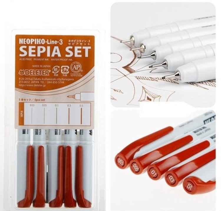Deleter NEOPIKO Sepia Fineliners - Set of 5