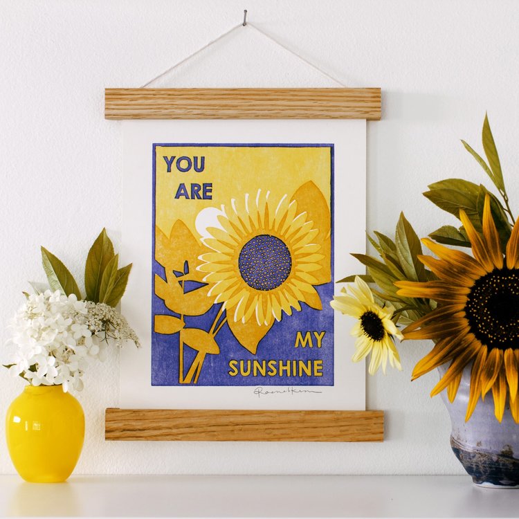 Heartell Press Sunflowers Letterpress Art Print (You Are My Sunshine)
