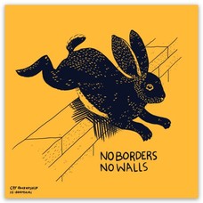 Cat Rocketship No Borders No Walls Sticker