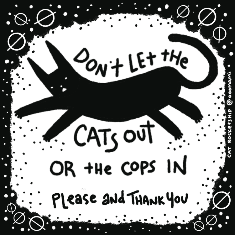 Cat Rocketship Don't Let the Cats Out Sticker - 3" Black & White  Vinyl Waterproof Sticker
