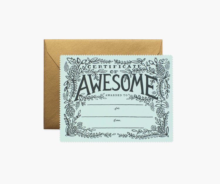 Rifle Paper Co. Certificate of Awesome card