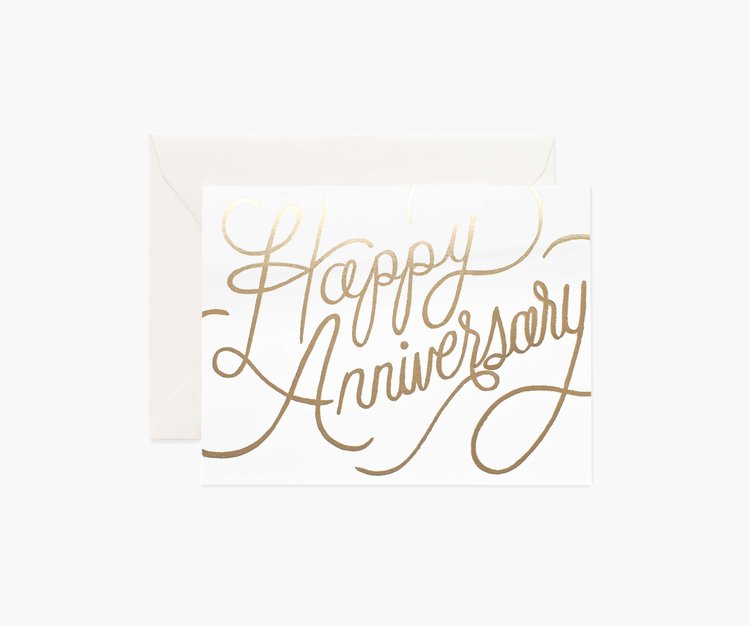 Rifle Paper Co. Happy Anniversary Card gold on white