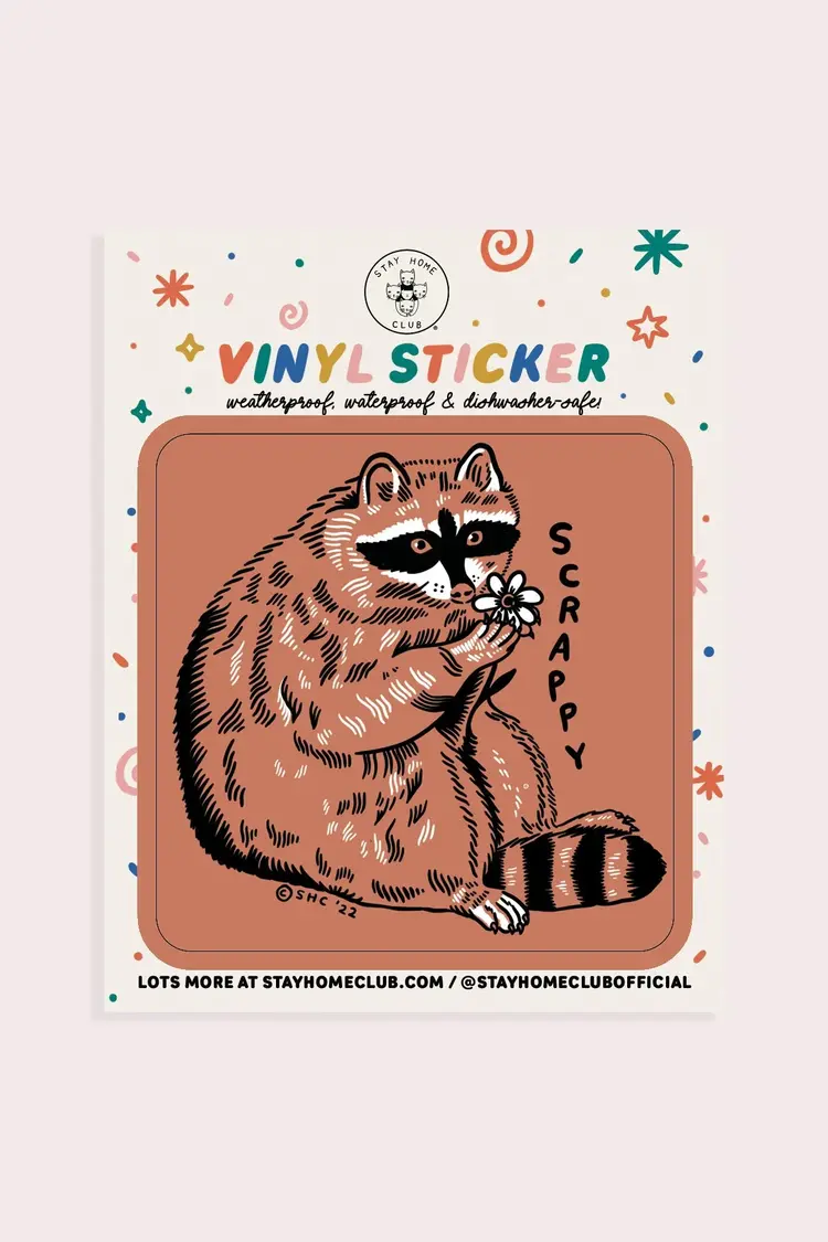 Stay Home Club Scrappy Raccoon Vinyl Sticker