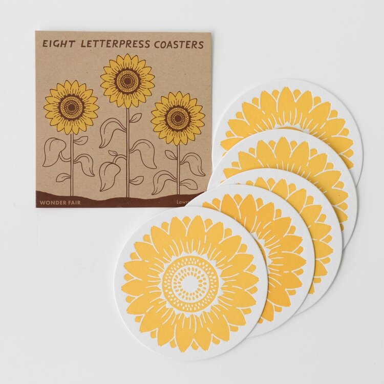 Wonder Fair Sunflower Letterpressed Coasters (set of 8)