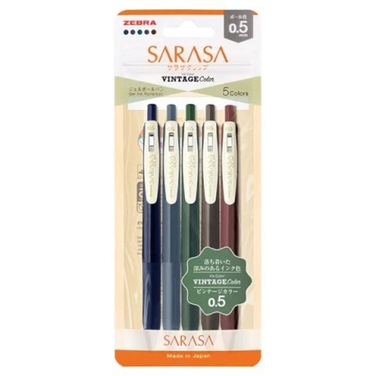 Zebra Sarasa Clip 0.5mm Vintage 5 Color Set Light Colors