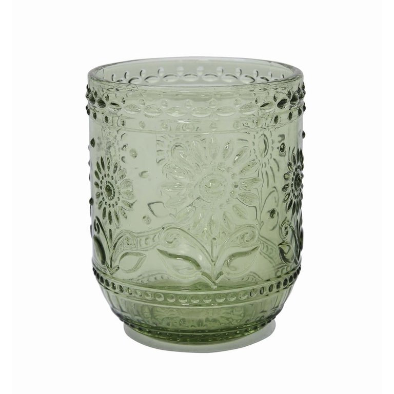 Creative Co-op Green Embossed Drinking Glass