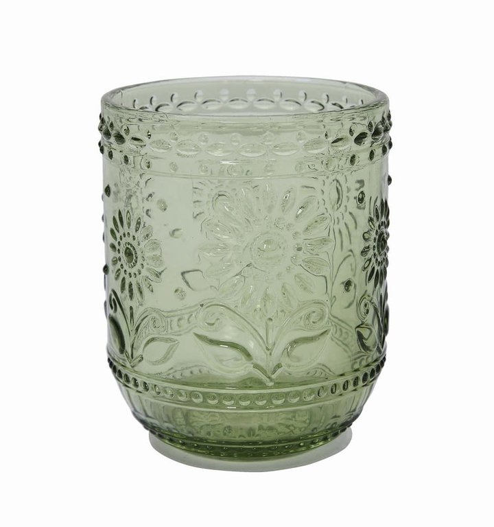 Creative Co-op Green Embossed Drinking Glass