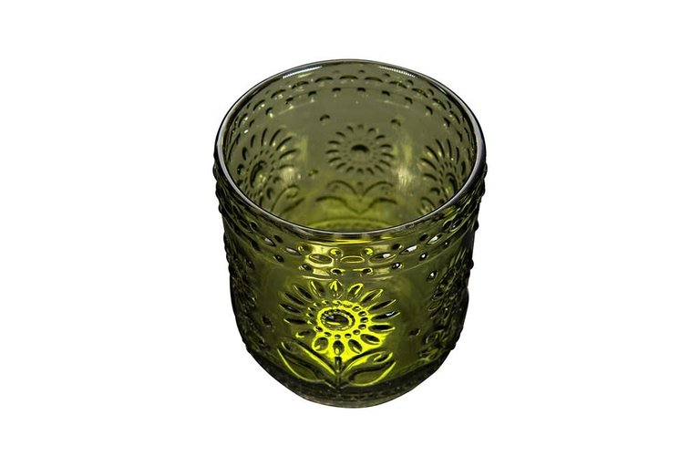 Creative Co-op Green Embossed Drinking Glass