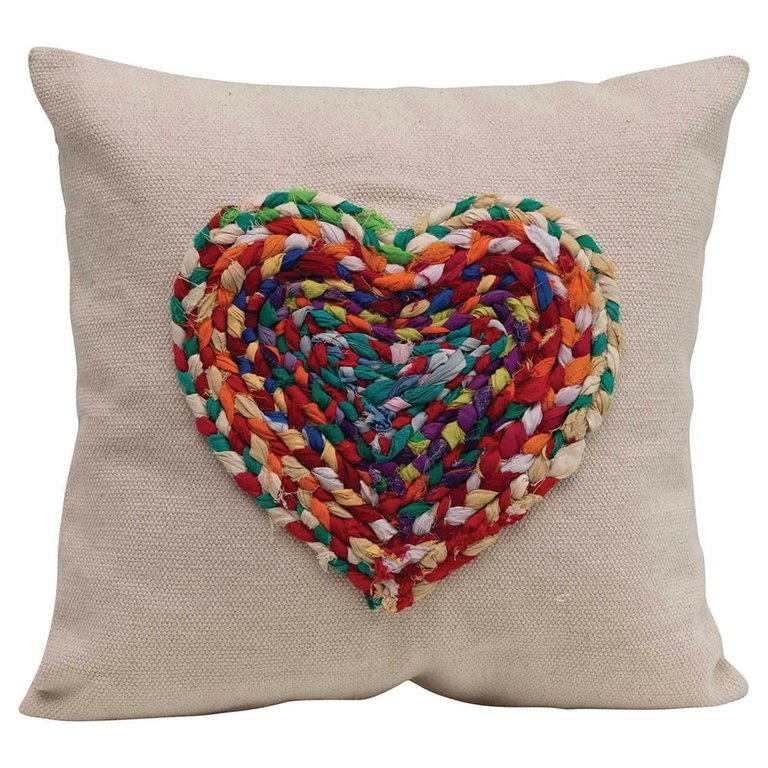 Creative Co-op Knit Heart Cotton Pillow