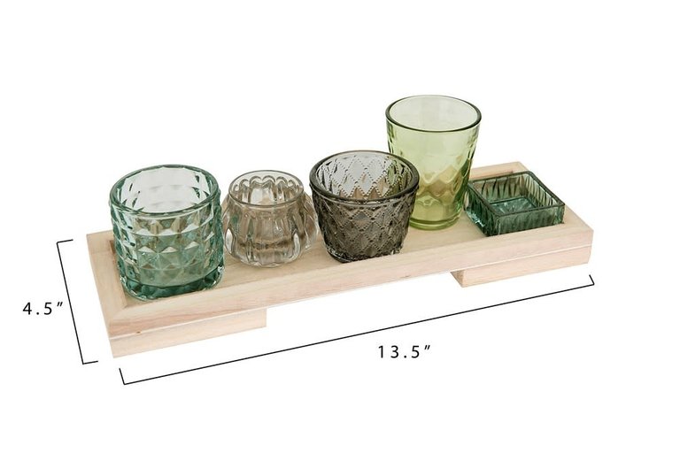 Creative Co-op Wood Tray with set of 5 Votives