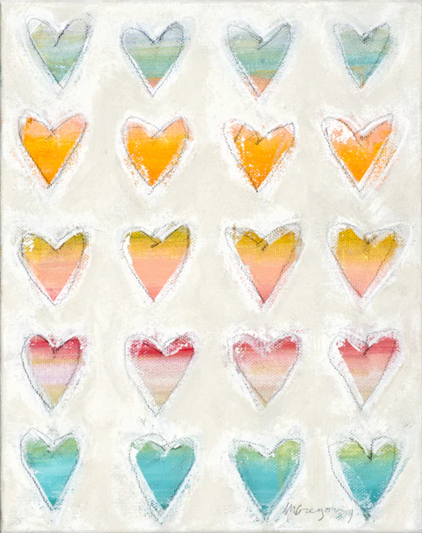 Mary Gregory Studio Rainbow Hearts Flour Sack Towel