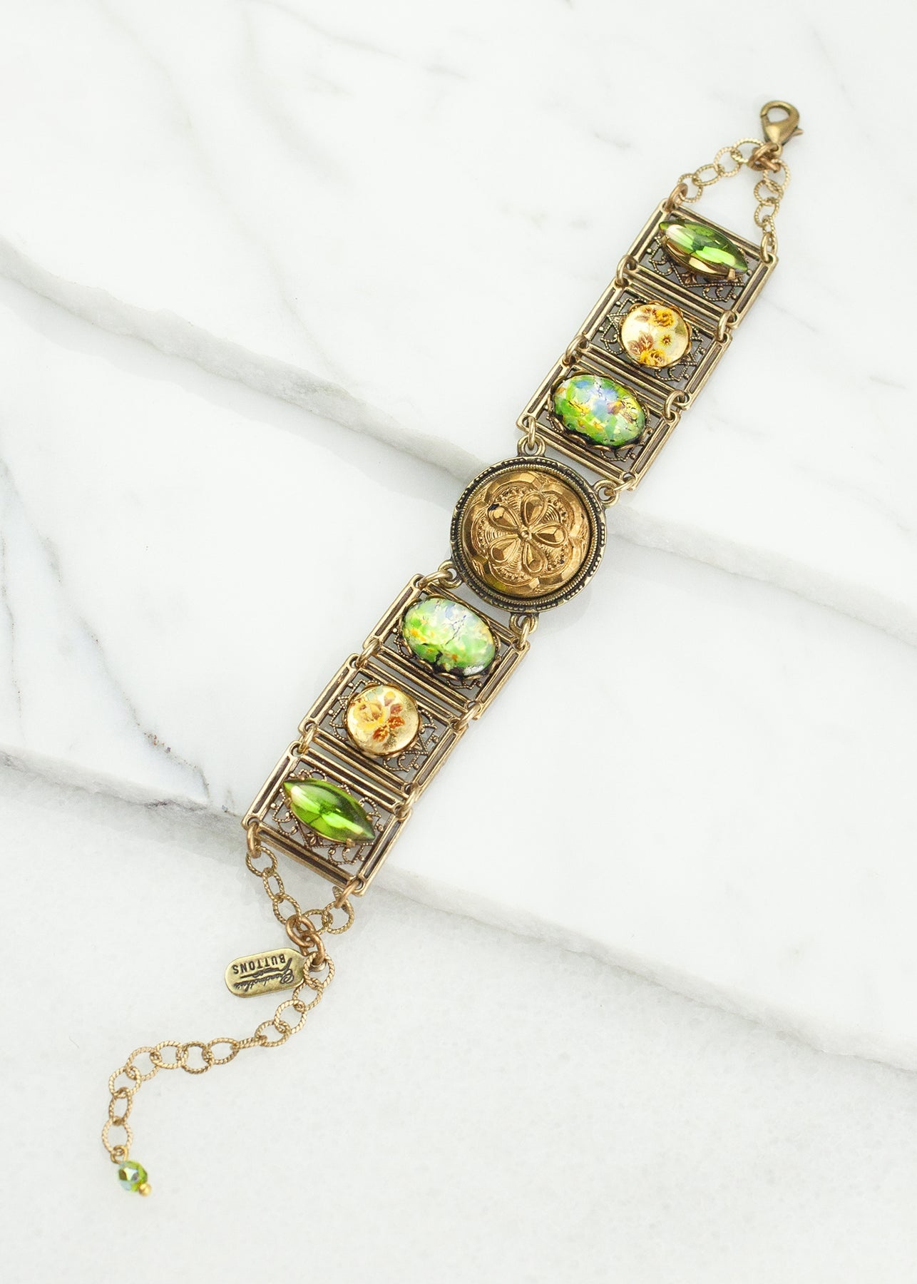 Grandmother's Buttons 001-B15B Green Fire Bracelet Sofia's