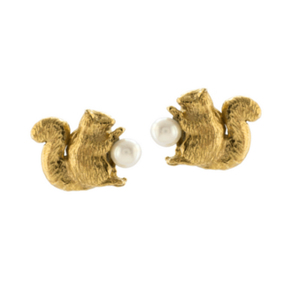Alex Monroe Squirrel & Pearl Stud Earrings