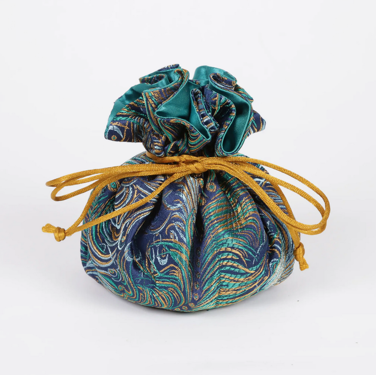 Cathayana Cathayana Peacock Feather Brocade Jewlery Pouch