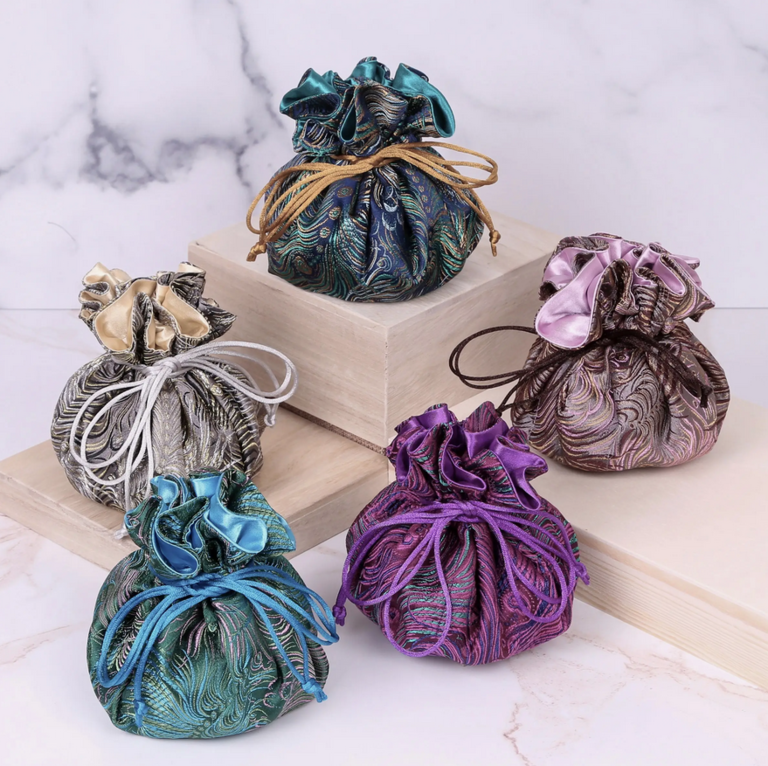 Cathayana Cathayana Peacock Feather Brocade Jewlery Pouch