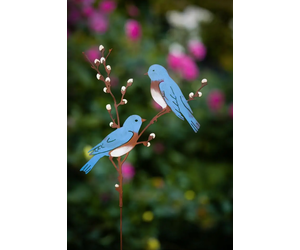 Bluebirds on Willow Branch Stake - Rusty Birds