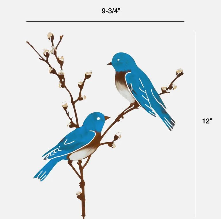 Rusty Birds Rusty Birds S928P Bluebirds on Pussy Willow Stake Painted