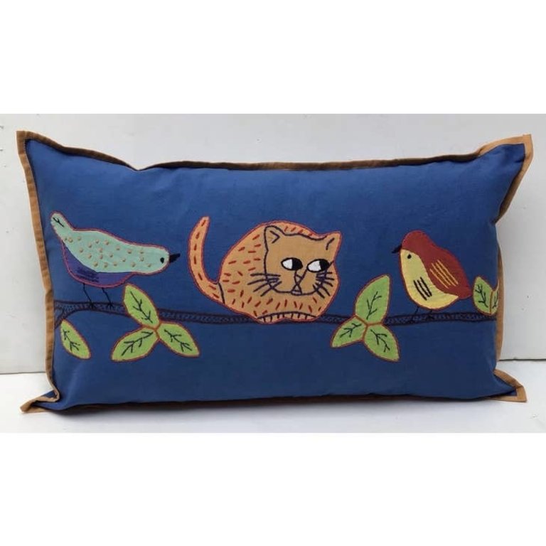 Natural Habitat Natural Habitat 9x19" Cats and Birds Blue Pillow