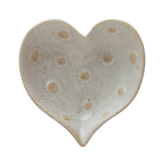 Creative Co-op Stoneware Heart Dish with Dots