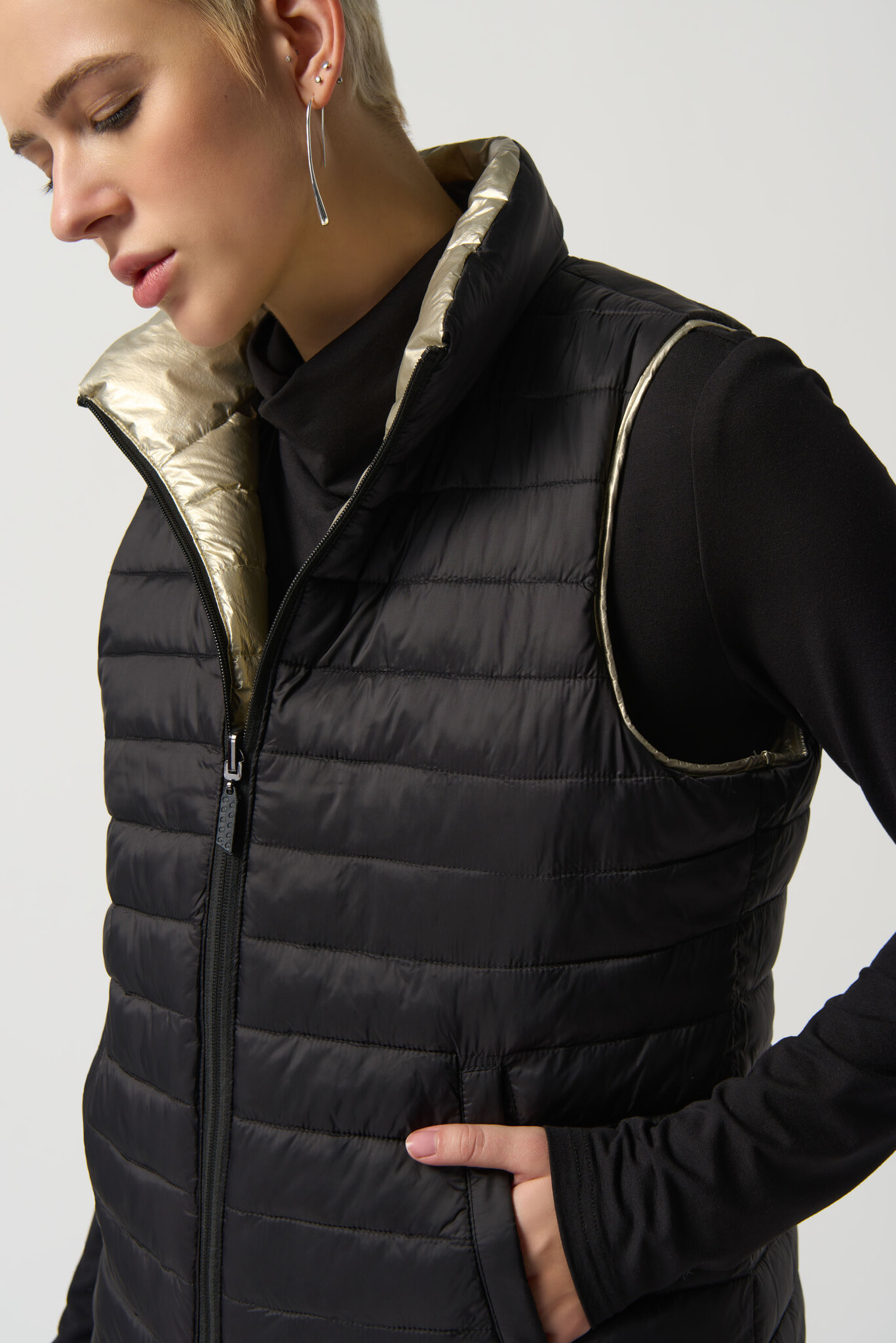 Joseph Ribkoff Joseph Ribkoff 233966 Reversible Quilted Metallic Puffer Vest