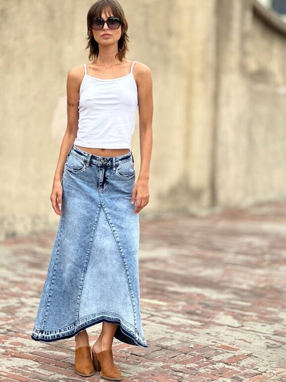 WASH LAB Wash Lab Selma Denim Maxi Skirt