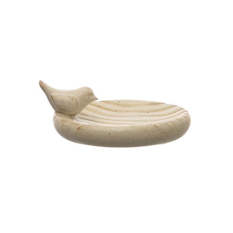 Creative Co-op CCOP DF7983 Debossed Stoneware Dish w/ Bird