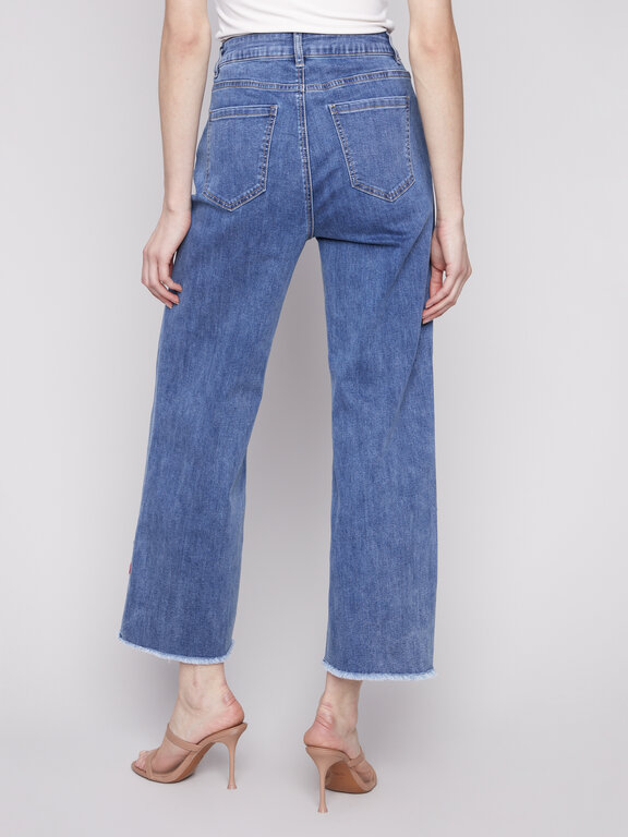 Charlie B Wide Leg Jeans with Embroidered Hem