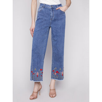 Charlie B Wide Leg Jeans with Embroidered Hem