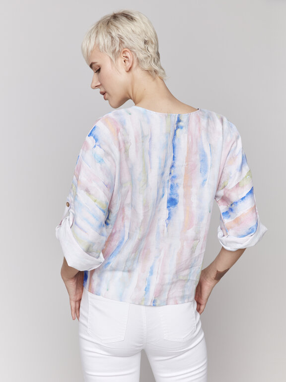 Charlie B Printed 3/4 Sleeve Top with Front Tie