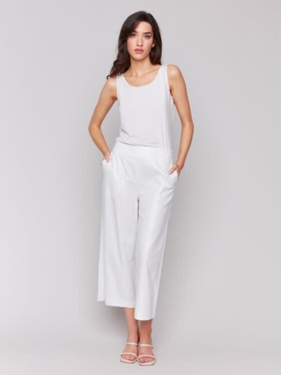 Charlie B Charlie B C5646 Foil Linen Blend Crop Pant