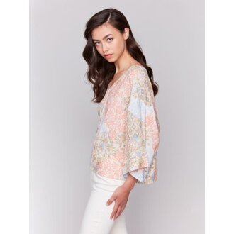 Charlie B Charlie B C4616P Printed 3/4 Sleeve Blouse