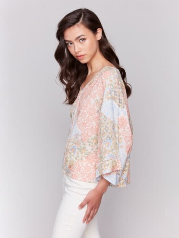 Charlie B Charlie B C4616P Printed 3/4 Sleeve Blouse