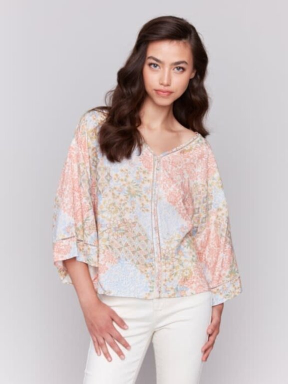Charlie B Charlie B C4616P Printed 3/4 Sleeve Blouse