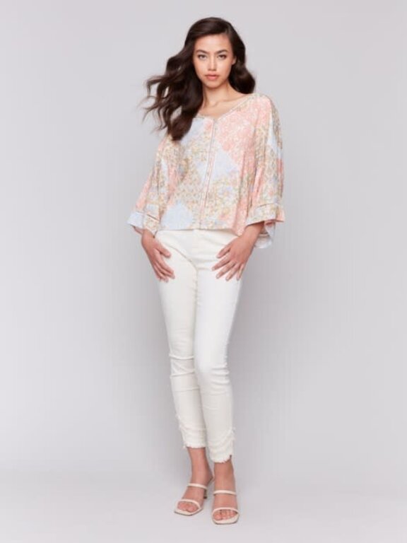 Charlie B Charlie B C4616P Printed 3/4 Sleeve Blouse
