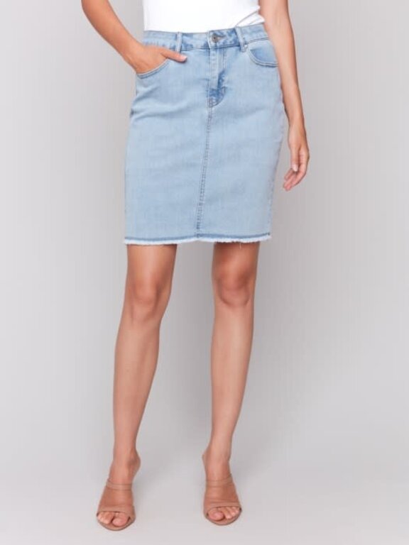 Charlie B Charlie B C7042T Denim Skort w Fray