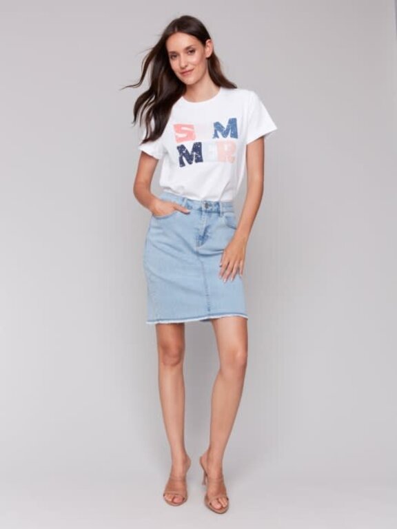 Charlie B Charlie B C7042T Denim Skort w Fray