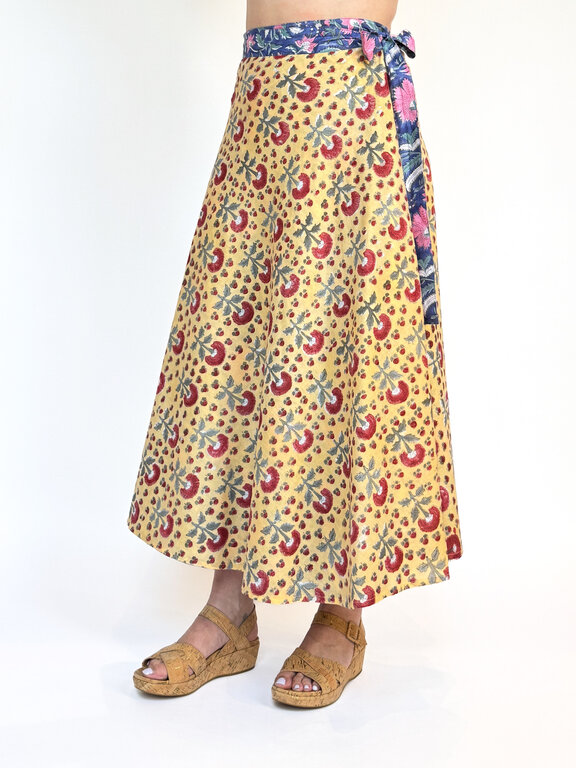Rustic Passport Reversible Wrap Skirt Lavender & Yellow