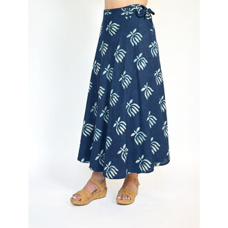 Rustic Passport Reversible Wrap Skirt Indigo Lotus/Polkadot