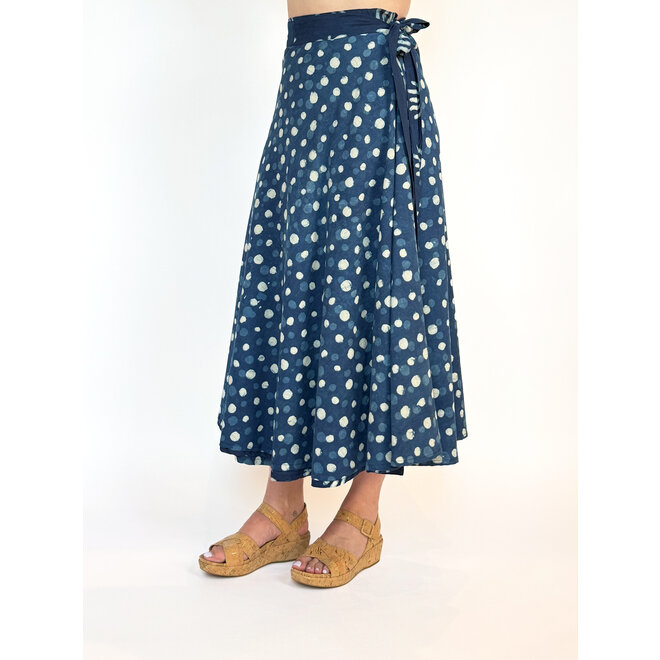 Reversible Wrap Skirt Indigo Lotus/Polkadot - Sofia's Boutique, Inc