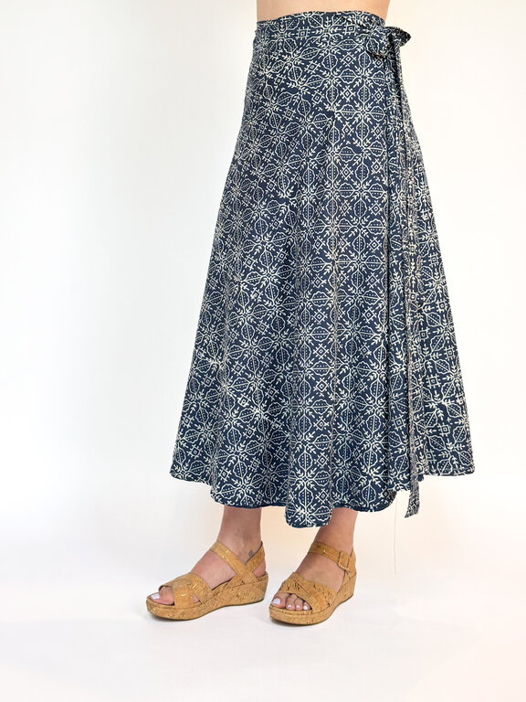 Rustic Passport Reversible Wrap Skirt Indigo Herb/Mandala