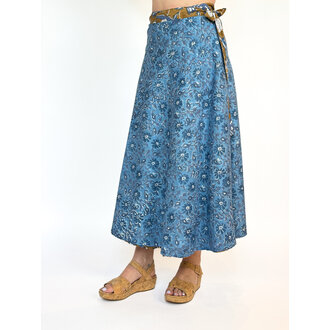 Rustic Passport Reversible Wrap Skirt Blue/Brown Floral