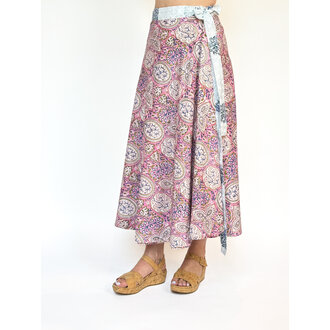 Rustic Passport Reversible Wrap Skirt Pink Paisley/White