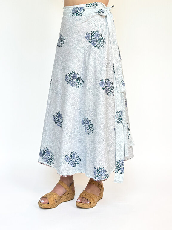 Rustic Passport Reversible Wrap Skirt Pink Paisley/White