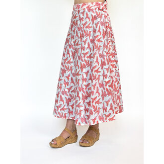Rustic Passport Reversible Wrap Skirt Coral Hummingbird/Blue