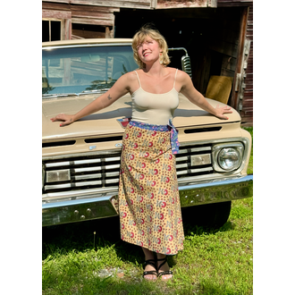 Rustic Passport Reversible Wrap Skirt Lavender/Yellow
